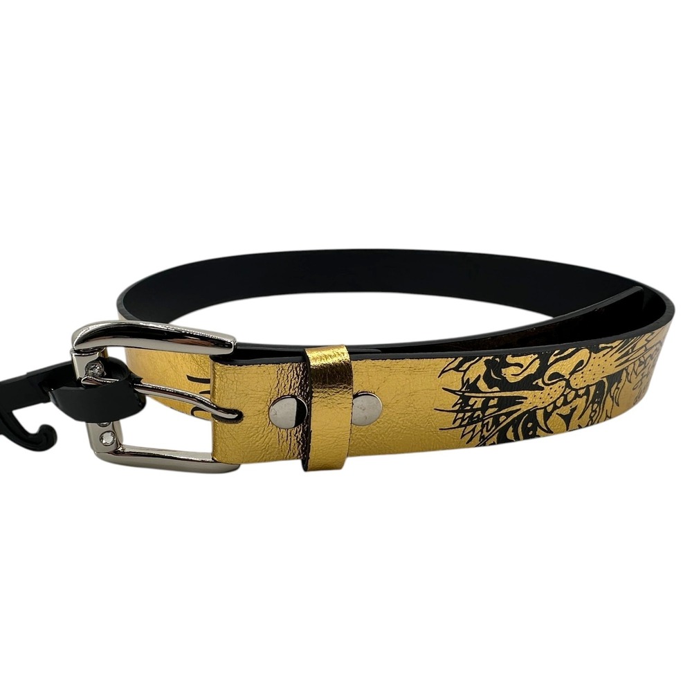 Ed Hardy Christian Audigier‎ Belt Mens 34 Tiger Skull Tattoo Art Gold Color NEW